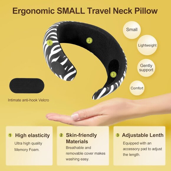 Cozyhealth Small Travel Neck Pillow for While Sleeping on Airplane Memory Foam - Picture 5 of 9